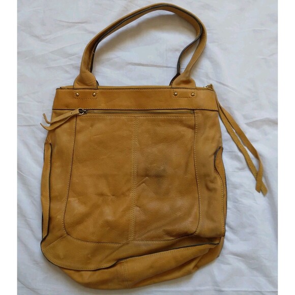Lucky Brand Large Brown Leather Tote Shoulder Bag Distressed Y2K Boho Festival - Picture 7 of 14